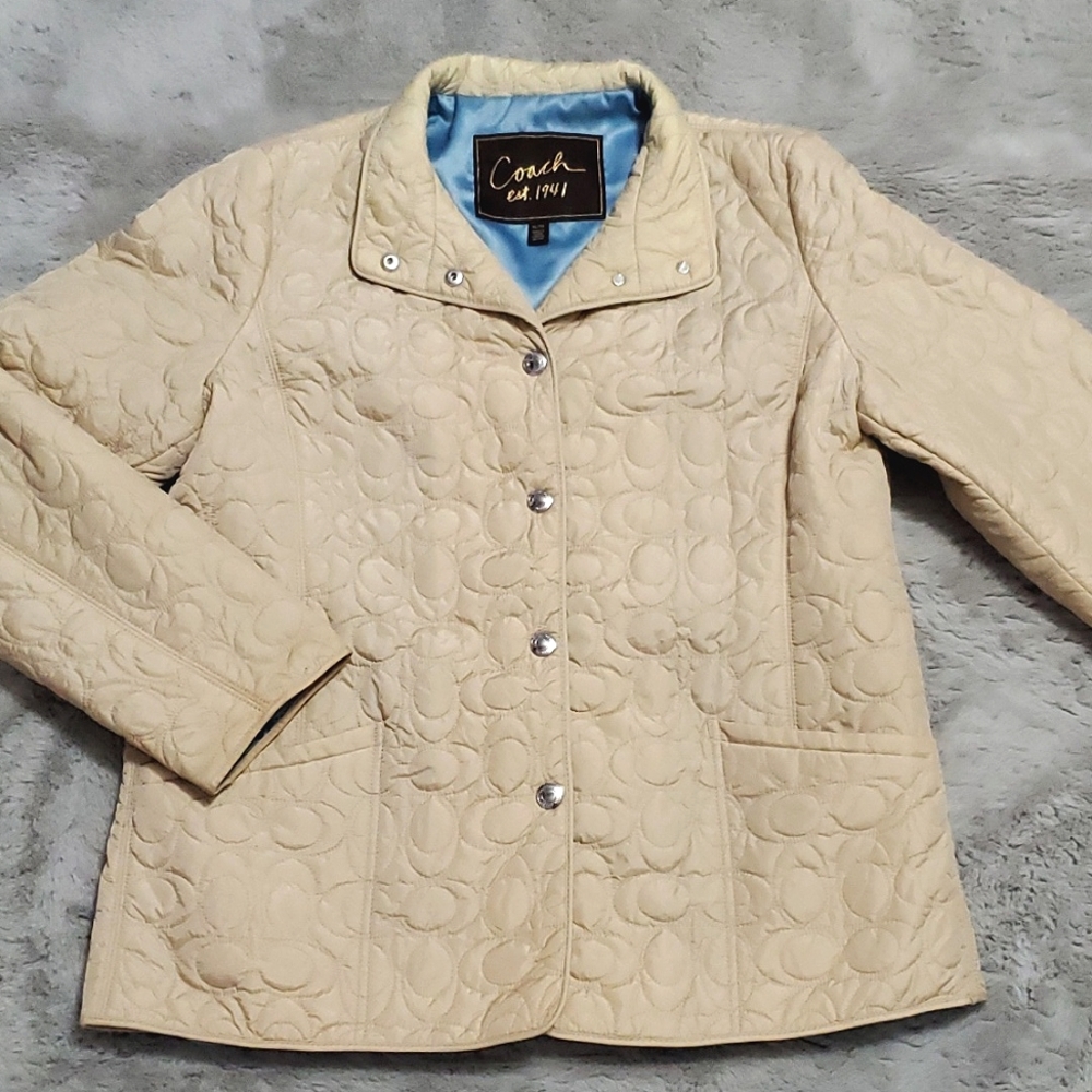 Coach beige monogram quilted coat jacket